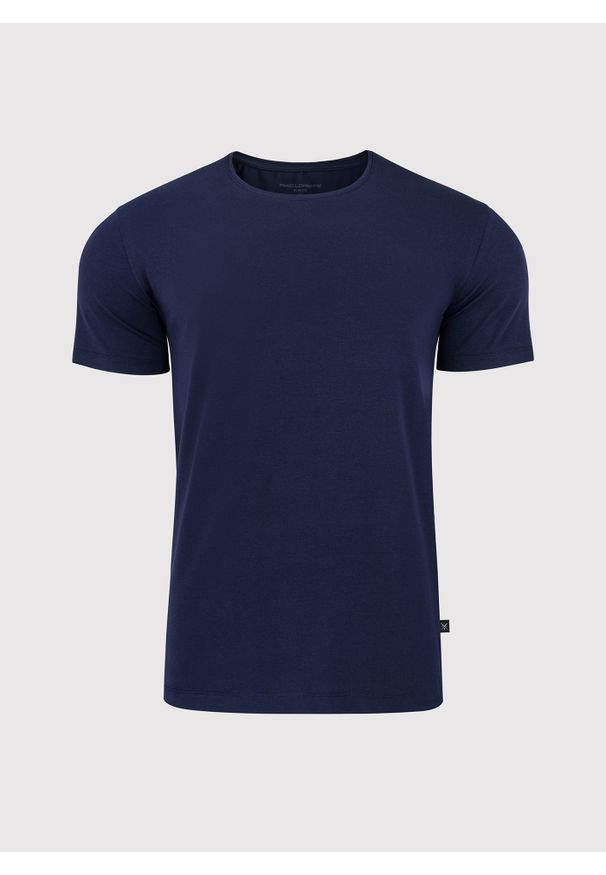 Pako Lorente - PAKO LORENTE – Granatowy gładki T-shirt Basic. Kolor: czarny, niebieski, biały. Materiał: bawełna, elastan. Długość rękawa: krótki rękaw. Długość: krótkie. Wzór: gładki. Styl: klasyczny