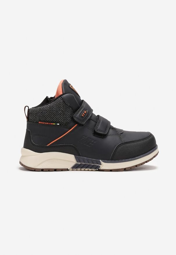 Born2be - Granatowo-Pomarańczowe Sportowe Botki Traperki z Dwoma Rzepami Farira. Okazja: na co dzień. Zapięcie: rzepy. Kolor: niebieski. Materiał: jeans. Styl: sportowy