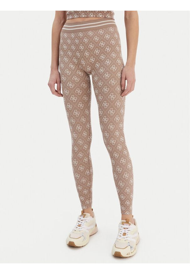 Guess Legginsy V5BB13 K2000 Brązowy Slim Fit. Kolor: brązowy. Materiał: syntetyk