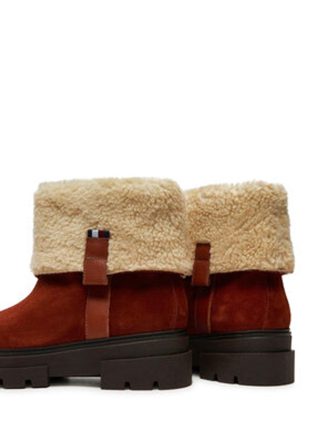 TOMMY HILFIGER - Tommy Hilfiger Botki Faux Fur Suede Roll-Down Boot FW0FW08158 Brązowy. Kolor: brązowy. Materiał: zamsz, skóra