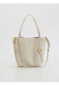 Reserved - Torebka shopper z zawieszką - złamana biel. Materiał: skórzane #1