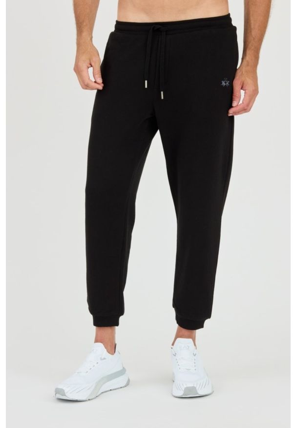 La Martina - LA MARTINA Czarne męskie spodnie dresowe, Rozmiar XL. Kolor: czarny. Materiał: dresówka