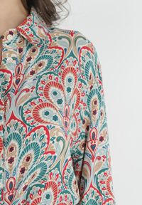 Born2be - Czerwono-Niebieska Sukienka z Guzikami i Plecionym Paskiem z Klamrą Aralty. Kolor: zielony. Długość rękawa: długi rękaw. Sezon: wiosna, lato. Typ sukienki: koszulowe #5