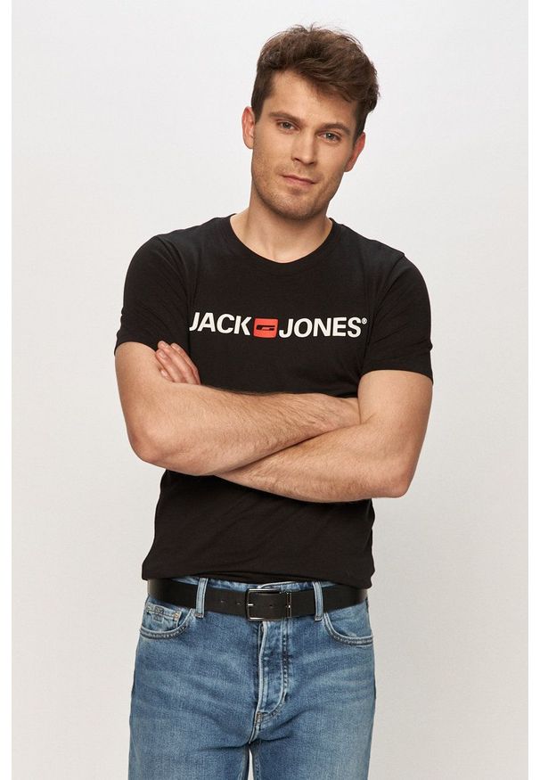 Jack & Jones - T-shirt. Okazja: na co dzień. Kolor: czarny. Wzór: nadruk. Styl: casual