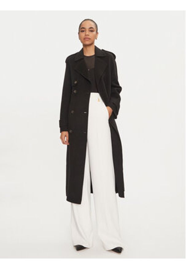 Elisabetta Franchi Płaszcz wełniany CP-57D-46E2 Czarny Regular Fit. Kolor: czarny. Materiał: wełna