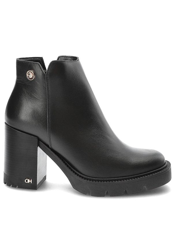 CheBello - Czarne Botki Chebello Modne Skórzane Buty Na Obcasie. Okazja: na co dzień. Kolor: czarny. Materiał: skóra. Obcas: na obcasie. Styl: casual, elegancki. Wysokość obcasa: średni