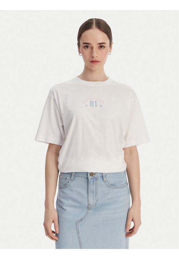 Guess Jeans T-Shirt W6RI20 K8HM0 Biały Oversize. Kolor: biały. Materiał: bawełna