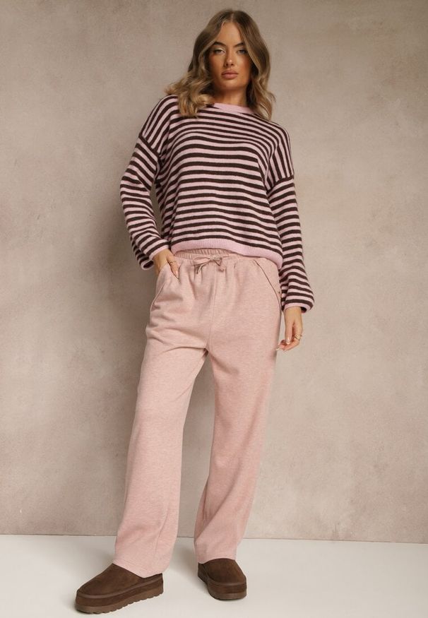 Renee - Różowe Spodnie High Waist z Gumką i Troczkami w Pasie Rallena. Okazja: na co dzień. Stan: podwyższony. Kolor: różowy. Styl: casual