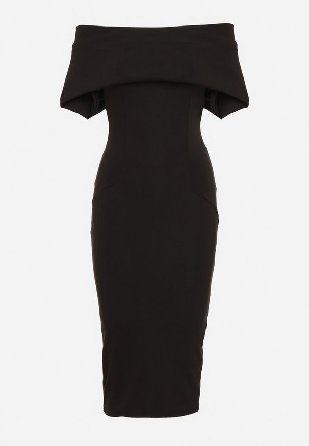 Born2be - Czarna Klasyczna Dopasowana Sukienka z Wywiniętym Dekoltem Luvlia. Okazja: na spacer, na randkę. Kolor: czarny. Materiał: tkanina. Wzór: gładki. Typ sukienki: proste. Styl: klasyczny