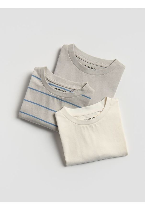 Reserved - Bawełniany t-shirt 3 pack - złamana biel. Materiał: bawełna
