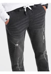 Ombre Clothing - Męskie spodnie jeansowe JOGGERY z przetarciami - czarne V2 OM-PADJ-0150 - XL. Kolor: czarny. Materiał: jeans #5