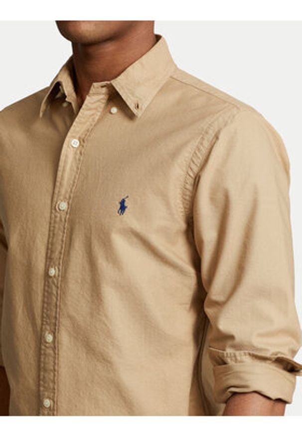 Polo Ralph Lauren Koszula 710889739001 Beżowy Slim Fit. Typ kołnierza: polo. Kolor: beżowy. Materiał: bawełna
