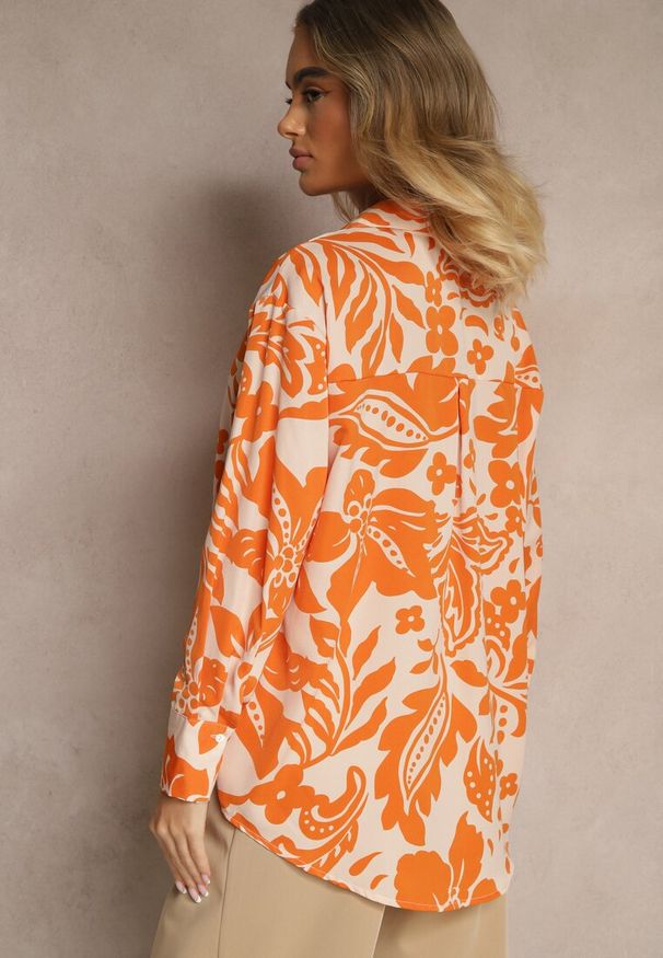 Renee - Pomarańczowa Koszula Oversize w Kwiatowy Print Boinea. Kolor: pomarańczowy. Wzór: kwiaty, nadruk