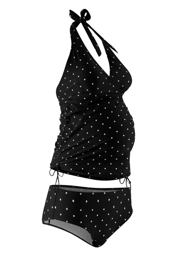 Tankini ciążowe (2 części) bonprix czarno-biel wełny w groszki. Kolekcja: moda ciążowa. Kolor: czarny. Materiał: wełna. Wzór: grochy