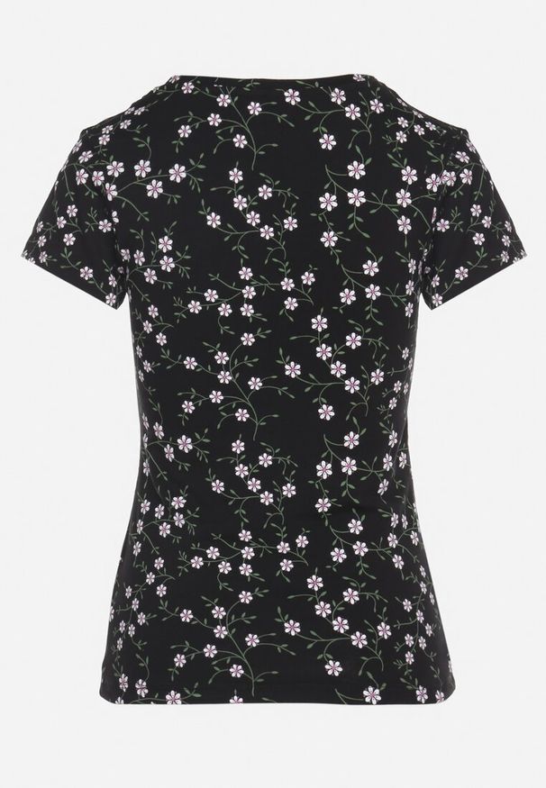 Born2be - Czarny T-shirt z Bawełny w Kwiaty Savilisse. Okazja: na co dzień. Kolor: czarny. Materiał: bawełna. Wzór: kwiaty. Styl: klasyczny, casual