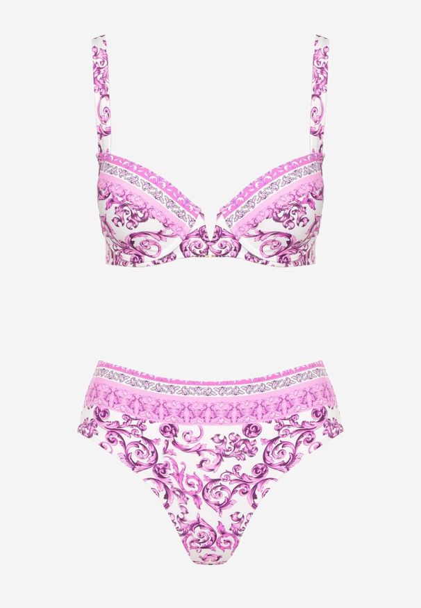 Born2be - Fuksjowe Bikini w Ornamentalny Wzór Biustonosz i Majtki Figi Mirazia. Kolor: różowy. Wzór: ażurowy