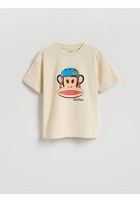 Reserved - T-shirt z nadrukiem PAUL FRANK - beżowy. Kolor: beżowy. Materiał: bawełna, dzianina. Wzór: nadruk #1
