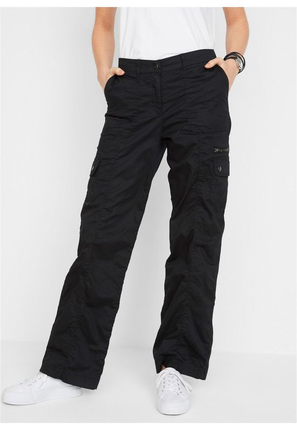 bonprix - Spodnie bojówki z bawełny, średni stan. Kolor: czarny. Materiał: bawełna