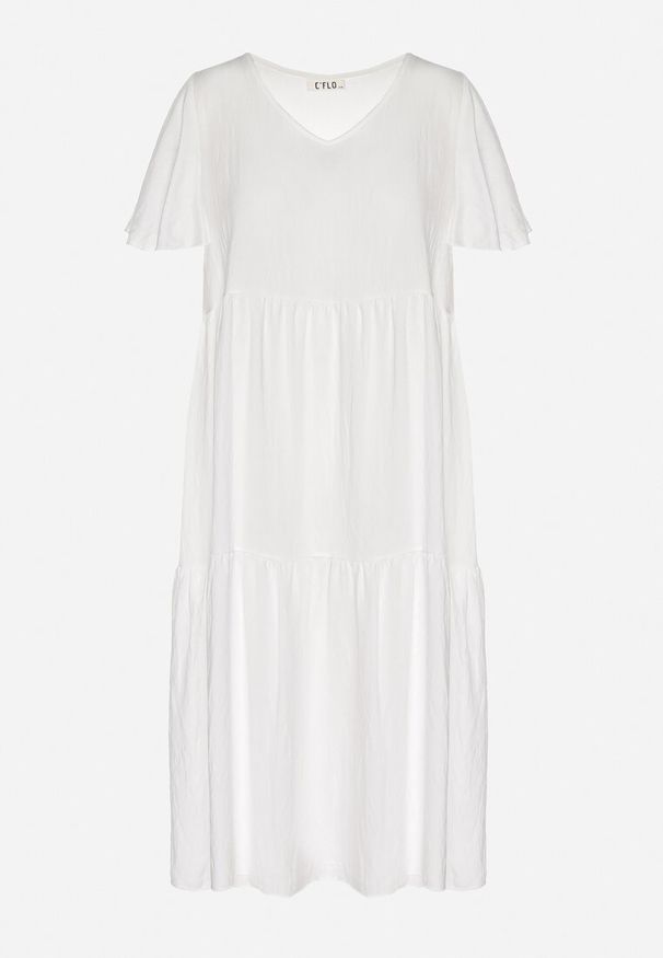 Born2be - Biała Wiskozowa Sukienka Rozkloszowana z Dekoltem V Natilenia. Okazja: na co dzień. Kolor: biały. Materiał: wiskoza. Styl: elegancki, casual, klasyczny