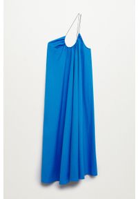 mango - Mango Sukienka Buba midi prosta. Okazja: na co dzień. Kolor: niebieski. Materiał: tkanina, bawełna. Długość rękawa: na ramiączkach. Wzór: gładki. Typ sukienki: proste. Styl: casual. Długość: midi #7