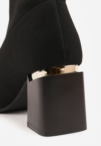 Born2be - Czarne Botki VICES na Słupku ze Skarpetkową Cholewką i Metaliczną Aplikacją Anavita. Okazja: na spotkanie biznesowe, do pracy. Kolor: czarny. Szerokość cholewki: normalna. Wzór: aplikacja. Obcas: na słupku. Styl: biznesowy, elegancki, klasyczny #3