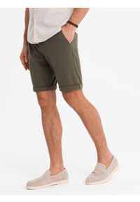 Ombre Clothing - Męskie dzianinowe szorty z podwiniętymi nogawkami – oliwkowe V5 OM-SRCS-0170 - XXL. Kolor: oliwkowy. Materiał: dzianina. Wzór: jednolity. Styl: klasyczny #10