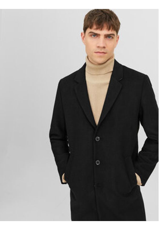 Jack & Jones - Jack&Jones Płaszcz wełniany 12239008 Czarny Regular Fit. Kolor: czarny. Materiał: syntetyk