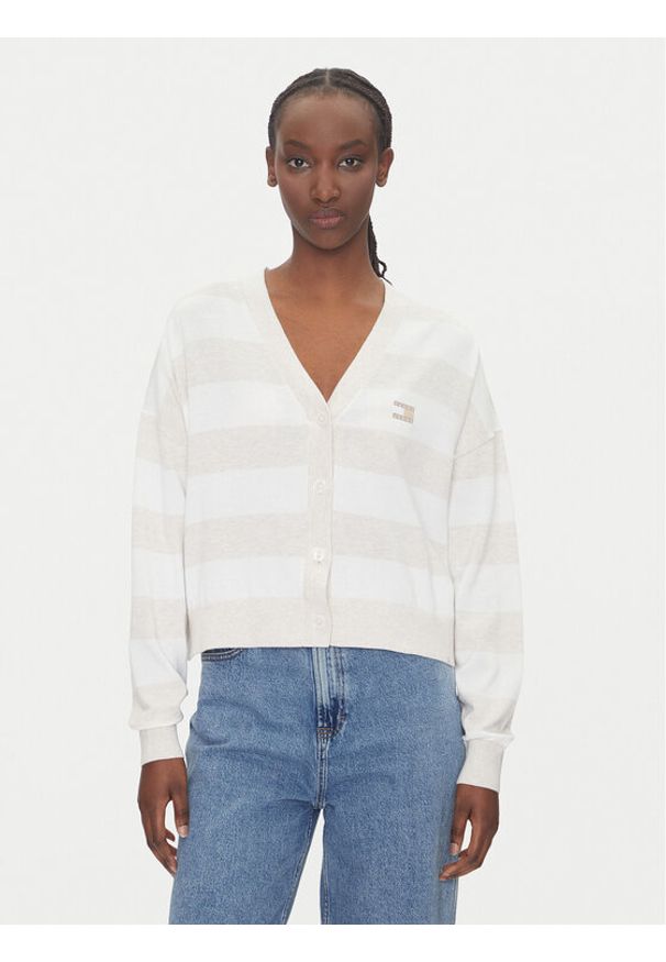 Tommy Jeans Kardigan DW0DW20968 Beżowy Relaxed Fit. Kolor: beżowy. Materiał: bawełna
