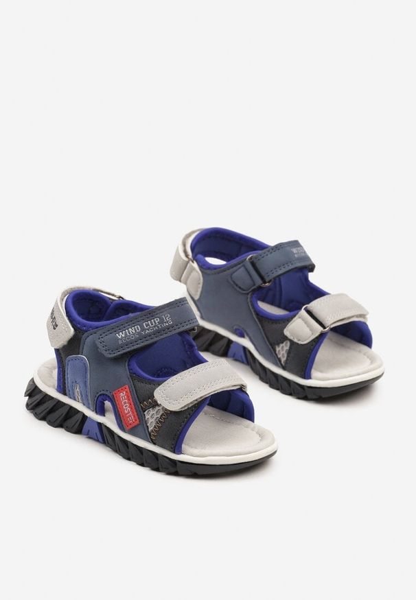 Born2be - Niebieskie Sportowe Sandały z Tłoczeniem i Napisami Zivonne. Okazja: na co dzień, na spacer. Zapięcie: rzepy. Kolor: niebieski. Wzór: napisy. Styl: sportowy