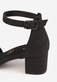 Born2be - Czarne Eleganckie Brokatowe Czółenka Vices na Obcasie z Wkładką ze Skóry Naturalnej Leadora. Okazja: na ślub cywilny, na wesele. Nosek buta: szpiczasty. Zapięcie: pasek. Kolor: czarny. Materiał: skóra. Obcas: na obcasie. Styl: elegancki. Wysokość obcasa: średni #9