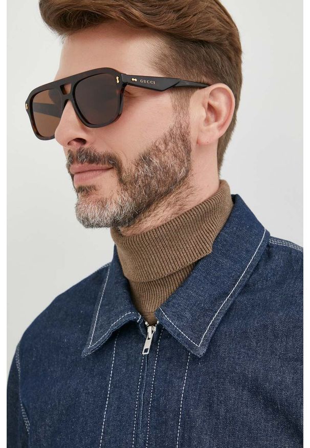 Gucci okulary przeciwsłoneczne męskie kolor brązowy. Kolor: brązowy