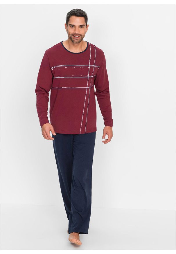 bonprix - Piżama z bawełną i długimi rękawami. Kolor: niebieski. Materiał: bawełna. Długość: długie