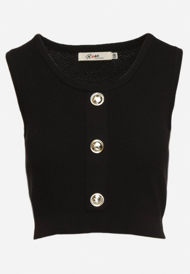 Born2be - Czarny Top z Ozdobnymi Guzikami z Przodu Manielda. Okazja: na co dzień. Kolor: czarny. Materiał: jeans, materiał. Wzór: aplikacja. Styl: klasyczny, elegancki, casual