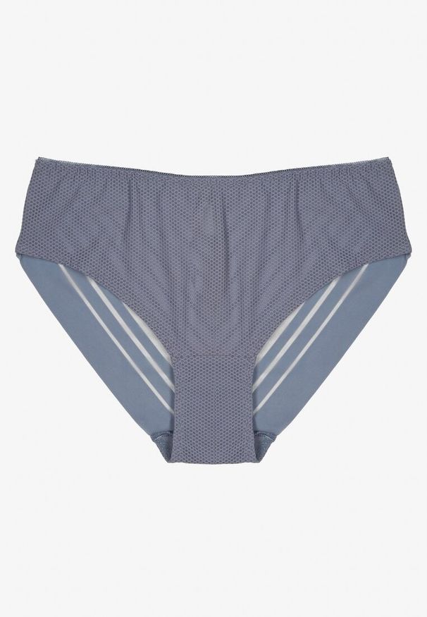 Renee - Niebieskie Majtki Typu Figi Ozdobione Paskami Ranmis. Kolor: niebieski. Materiał: koronka, jeans. Wzór: aplikacja