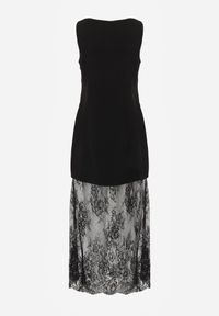 Born2be - Czarna Koktajlowa Sukienka Bez Rękawów z Koronkowym Dołem Moanthia. Okazja: na wesele, na imprezę, na randkę, na ślub cywilny. Kolor: czarny. Materiał: koronka. Długość rękawa: bez rękawów. Styl: wizytowy #6