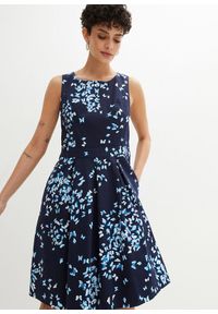 bonprix - Sukienka z nadrukiem w motyle. Kolor: niebieski. Wzór: nadruk. Styl: elegancki
