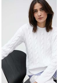 Lauren Ralph Lauren sweter bawełniany damski kolor biały. Kolor: biały. Materiał: bawełna. Długość rękawa: długi rękaw. Długość: długie. Wzór: ze splotem #1