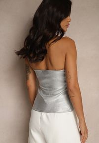 Renee - Srebrny Top z Wiskozą i Dekoltem Bandeau Folione. Okazja: na co dzień. Kolor: srebrny. Materiał: wiskoza. Wzór: motyw zwierzęcy. Styl: klasyczny, casual
