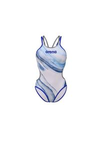 Damski kostium kąpielowy 1-częściowy Arena Double Cross. Kolor: szary, biały, niebieski, wielokolorowy. Wzór: nadruk #1