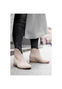 Beżowe Botki Kowbojskie Armodo Modne Buty Damskie. Okazja: na co dzień. Kolor: beżowy. Materiał: skóra. Styl: casual, elegancki #5