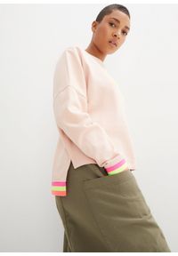 bonprix - Bluza oversize z kolorowym ściągaczem, z czystej bawełny. Kolor: różowy. Materiał: bawełna. Wzór: kolorowy