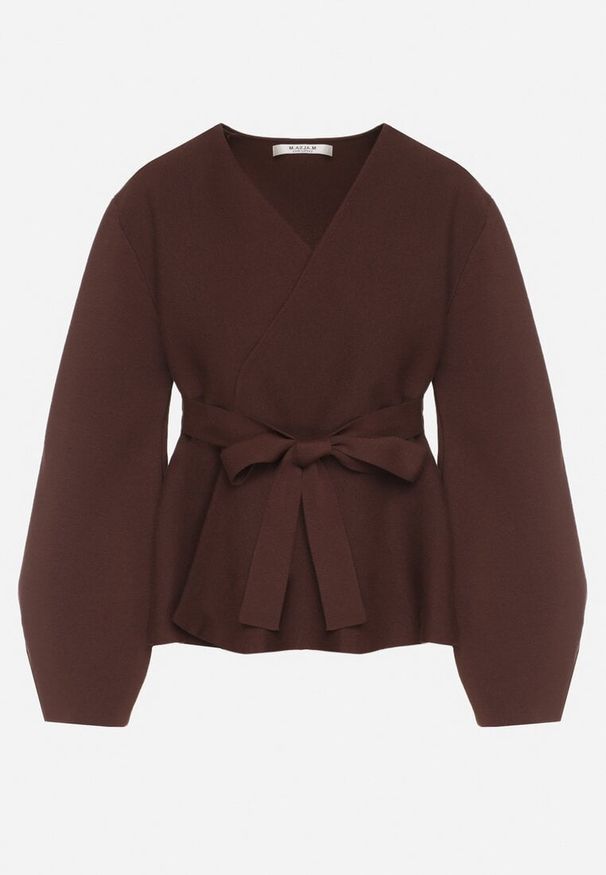 Born2be - Brązowy Kardigan z Wiskozą i Wiązaniem w Pasie Tusvela. Okazja: na co dzień. Kolor: brązowy. Materiał: wiskoza. Styl: casual