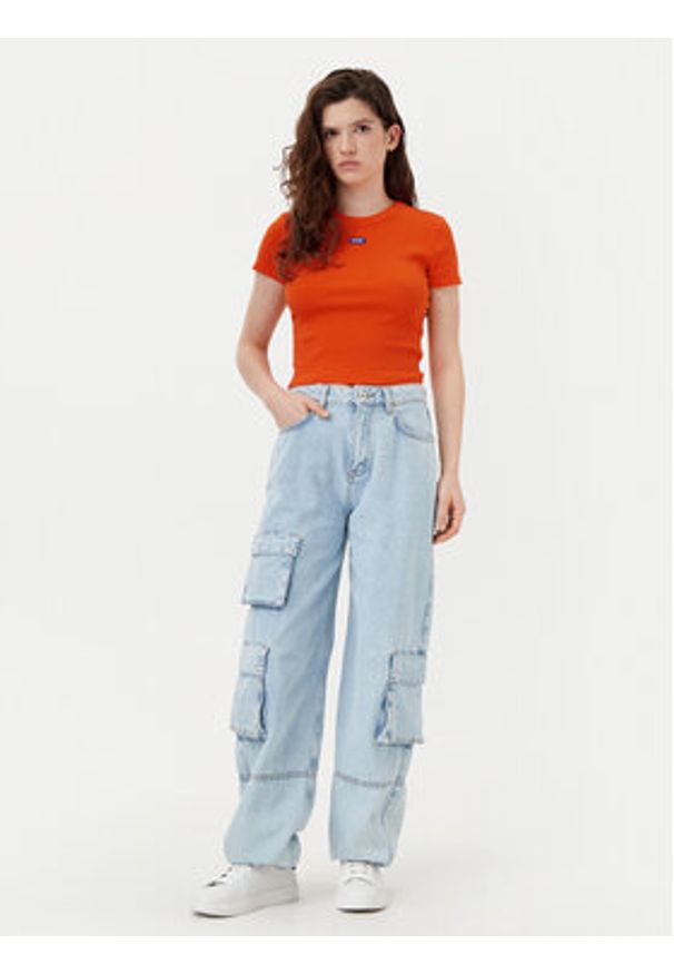 Hugo - HUGO T-Shirt Baby 50510749 Pomarańczowy Slim Fit. Kolor: pomarańczowy. Materiał: bawełna