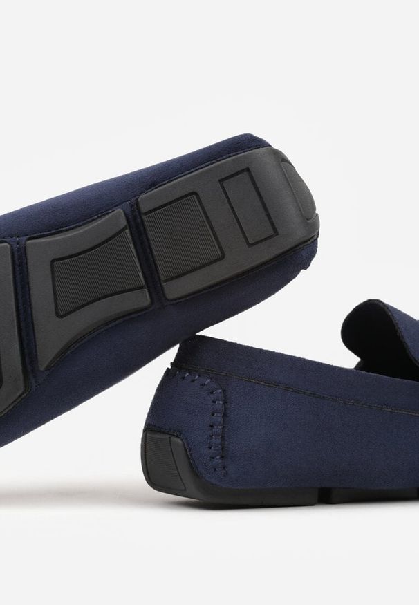 Born2be - Granatowe Półbuty Mokasyny z Imitacji Zamszu Sewelka. Okazja: na co dzień. Kolor: niebieski. Materiał: zamsz. Styl: klasyczny, casual, elegancki