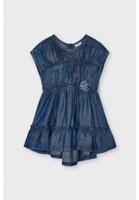 Mayoral - Sukienka dziecięca. Kolor: niebieski. Materiał: jeans, materiał, denim, lyocell, tkanina. Wzór: gładki. Typ sukienki: rozkloszowane. Długość: mini #4