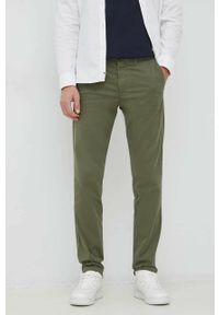 United Colors of Benetton spodnie męskie kolor zielony w fasonie chinos. Kolor: zielony. Materiał: tkanina. Wzór: gładki #1