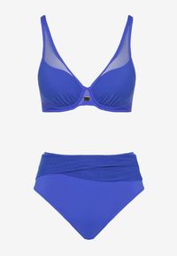 Born2be - Niebieskie Bikini Biustonosz i Majtki Figi Zdobione Siateczką Linaravia. Kolor: niebieski. Wzór: aplikacja #4