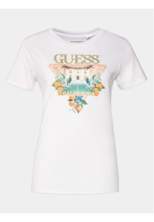 Guess T-Shirt Mansion Log W4GI53 K9SN1 Biały Regular Fit. Kolor: biały. Materiał: bawełna