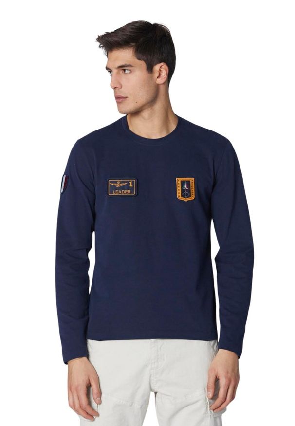 Aeronautica Militare - AERONAUTICA MILITARE Granatowy męski longsleeve With Patches. Kolor: niebieski. Długość rękawa: długi rękaw