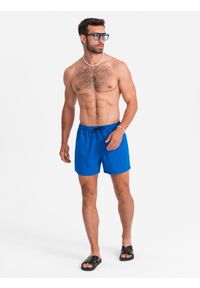 Ombre Clothing - Neonowe męskie szorty kąpielowe z efektem magic print – niebieskie V3 OM-SRBS-0147 - XXL. Kolor: niebieski. Materiał: poliester. Długość: krótkie. Wzór: nadruk. Styl: wakacyjny #6
